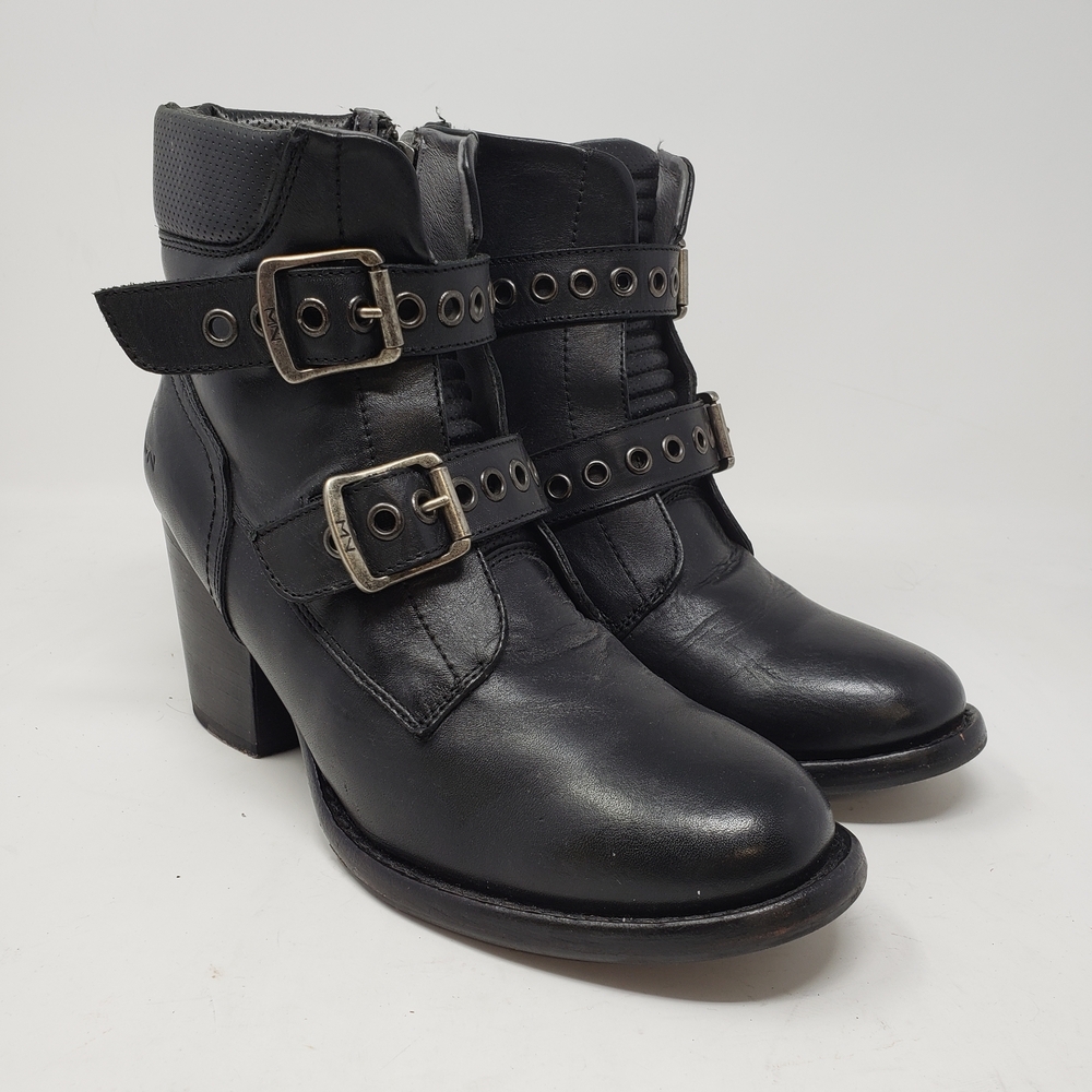 Mark Nason Los Angeles Yuma-Mabel moto-style ankle boots in black leather Size 9
